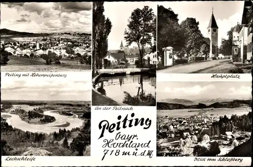 Ak Peiting in Oberbayern, Hauptplatz, Schlossberg, Lechschleife