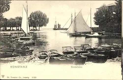 Ak Konstanz am Bodensee, Gondelhafen, Segelboot