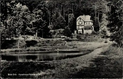 Ak Bad Orb im Spessart Hessen, Forsthaus Haselruhe, Teich