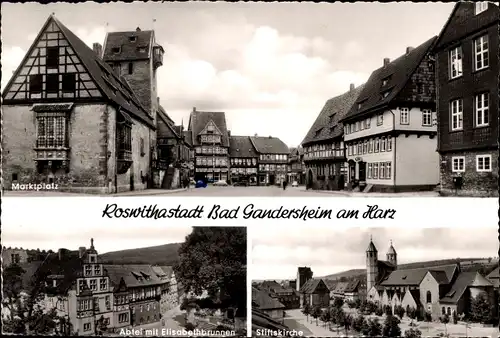 Ak Bad Gandersheim am Harz, Stiftskirche, Marktplatz, Abtei, Elisabethenbrunnen