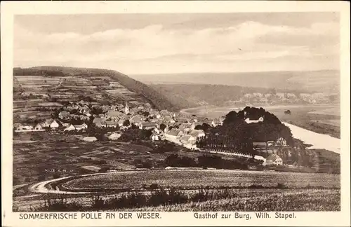 Ak Polle an der Weser, Gasthof zur Burg, Wilh. Stapel, Panorama