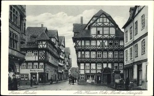 Ak Hann. Münden in Niedersachsen, Alte Häuser, Ecke Markt, Langestraße