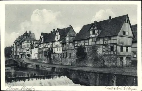 Ak Hann. Münden in Niedersachsen, Casseler Schlagd, Flusspartie, Wehr