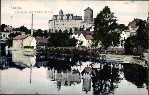 Ak Zschopau im Erzgebirge Sachsen, Zschopaupartie, Schloss Wildeck