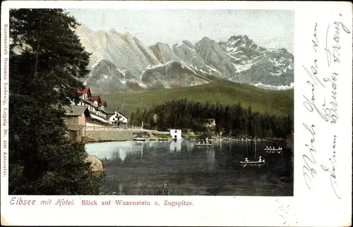 Ak Grainau in Oberbayern, Eibsee, Waxenstein, Zugspitze