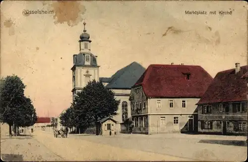 Ak Rüsselsheim am Main Hessen, Marktplatz, Kirche