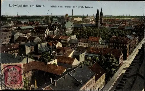 Ak Ludwigshafen am Rhein, Blick vom Turm der protestantischen Kirche
