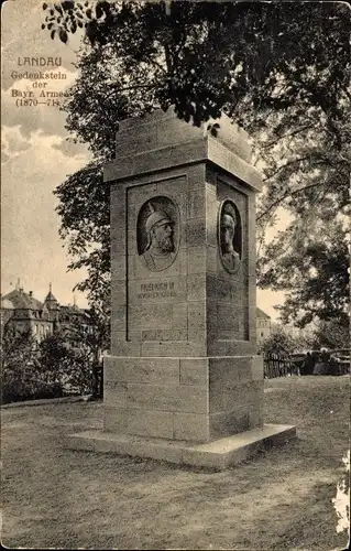 Ak Landau an der Isar Niederbayern, Gedenkstein der Bayrischen Armee 1870-71