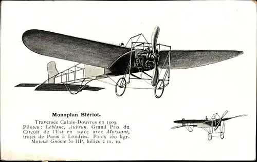 Ak Bleriot-Eindecker, Überfahrt Calais-Dover im Jahr 1909