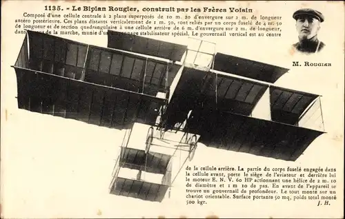 Ak Doppeldecker Rougier, gebaut von den Voisin Brothers