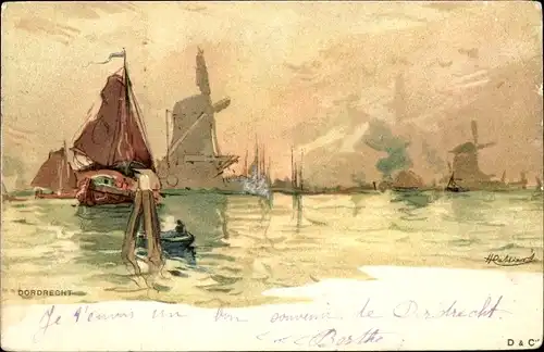 Künstler Ak Cassiers, H., Dordrecht Südholland Niederlande, Windmühlen, Wasser