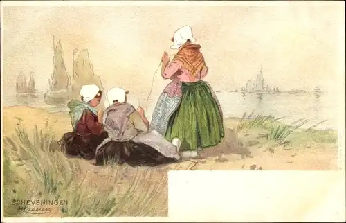 Künstler Litho Cassiens, H., Scheveningen Den Haag Südholland, Frauen in Landestracht