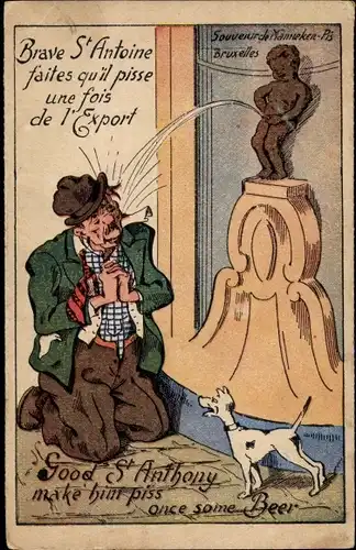 Ak Brüssel, Manneken-Pis, Mann betet für Bier