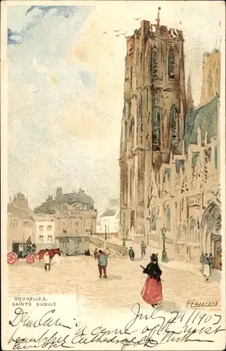 Künstler Litho Cassiers, H., Brüssel, Sainte Gudule, Platz vor der Kirche