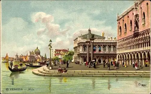 Künstler Litho Venezia Venedig Veneto, Ruderpartie, Gondel, Platz