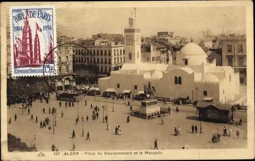Ak Algier Algier Algerien, Regierungsplatz und die Moschee
