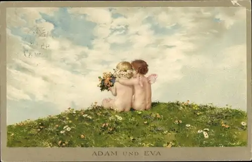 Künstler Ak Adam und Eva, Liebespaar, Kinder