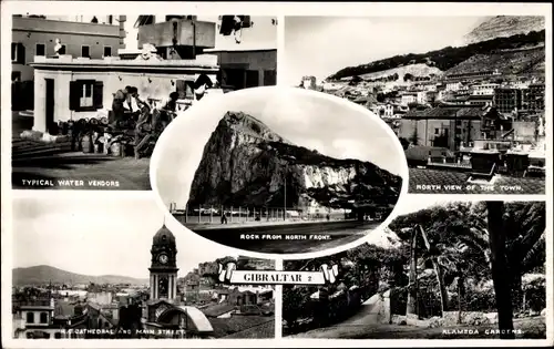 Ak Gibraltar, Felsen, typische Wasserverkäufer, Hauptstraße, Kathedrale, Alameda Gardens