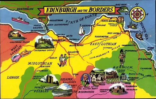 Landkarten Ak Edinburgh Schottland, Borders