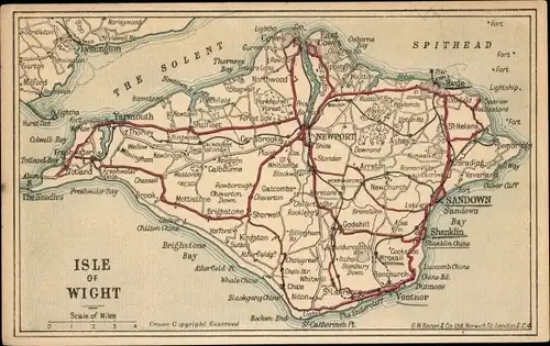 Landkarten Ak Sandown Isle of Wight England, Newport