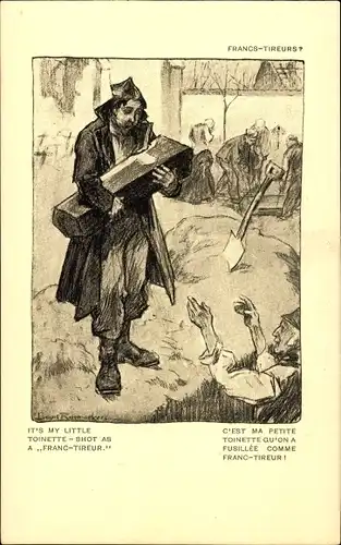 Künstler Ak Raemaerkers, Francs Tireurs, Mann mit Kindersarg