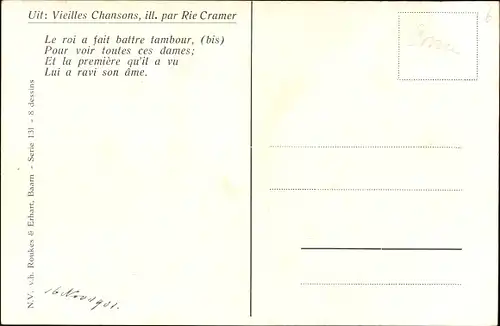 Künstler Ak Cramer, Rie, Alte Lieder, Der König ließ die Trommel schlagen