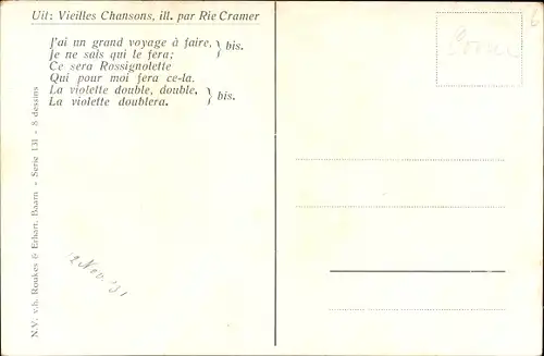 Künstler Ak Cramer, Rie, Alte Lieder, Ich habe eine große Reise zu machen