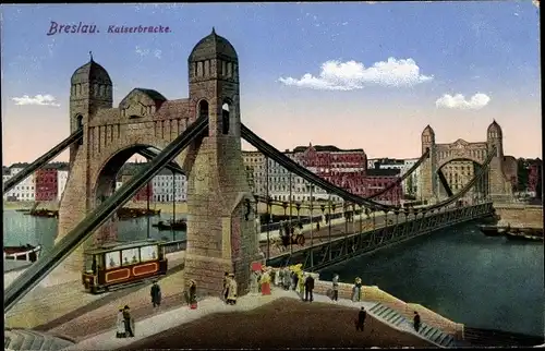 Ak Wrocław Breslau Schlesien, Ansicht der Kaiserbrücke, Most Grunwaldzki