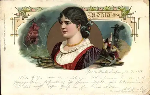 Litho Senta, Szene aus Der fliegende Holländer, Richard Wagner