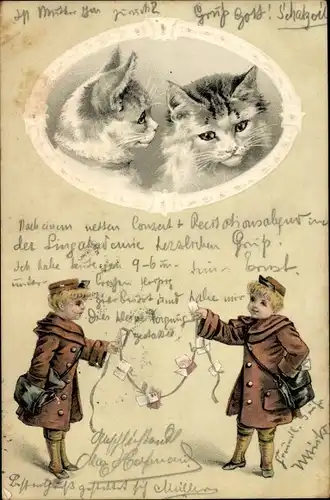 Präge Litho Zwei kleine Katzen, Postboten