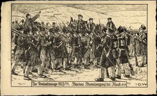 Künstler Ak Die Freiheitskriege 1813/1814, Blüchers Rheinübergang bei Kaub