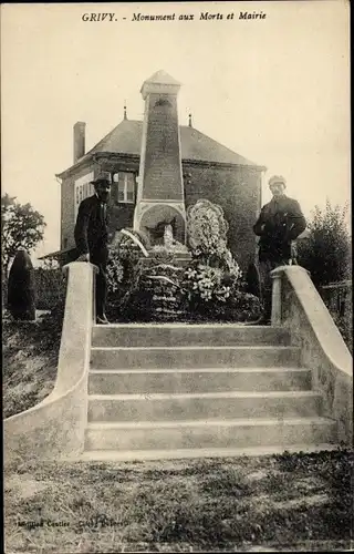 Ak Grivy Loisy Ardennes, Kriegerdenkmal und Rathaus