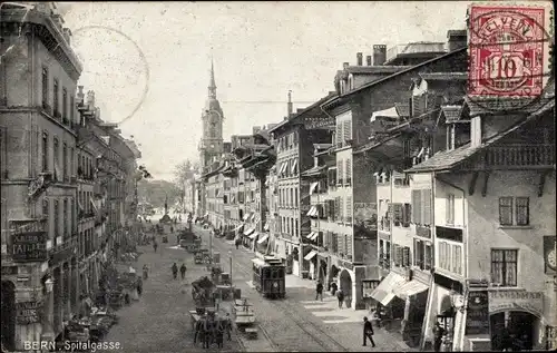 Ak Bern Stadt Kanton Bern, Spitalstraße, Straßenbahn
