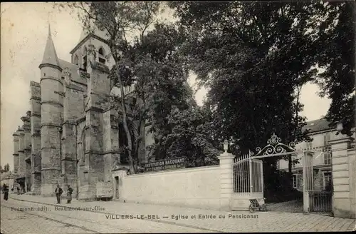 Ak Villiers le Bel Val d'Oise, Eglise et Entrée du Pensionnat