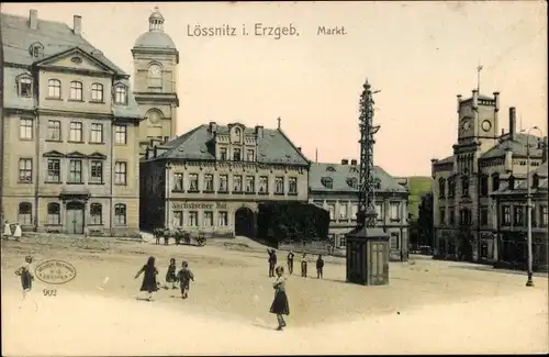 Ak Lößnitz Lössnitz im Erzgebirge, Markt, Hotel Sächsischer Hof