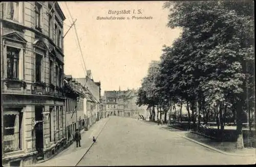 Ak Burgstädt in Sachsen, Bahnhofstraße, Promenade