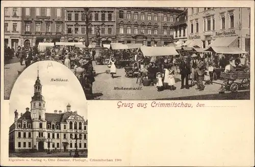 Ak Crimmitschau in Sachsen, Rathaus, Wochenmarkt, Handlung