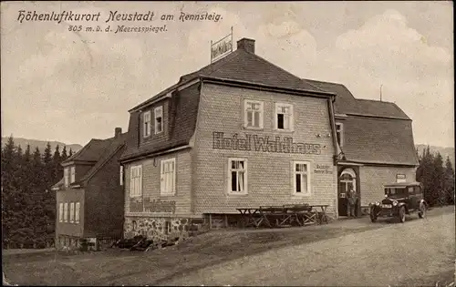 Ak Neustadt am Rennsteig Großbreitenbach in Thüringen, Hotel Waldhaus, Inh. H. Christ, Automobil