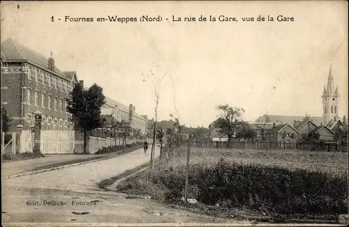 Ak Fournes en Weppes Nord, Rue de la Gare