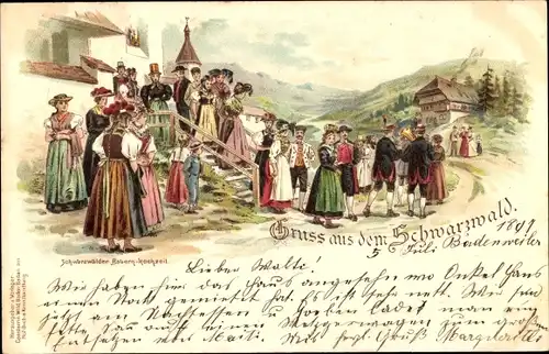 Litho Schwarzwälder Tracht, Schwarzwälder Bauern-Hochzeit