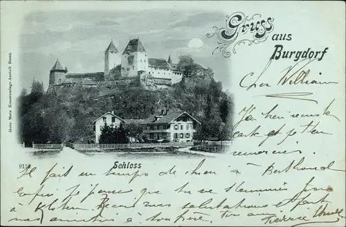 Mondschein Ak Burgdorf Kanton Bern, Schloss