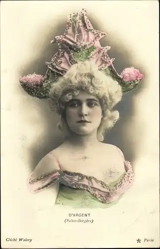 Ak Schauspielerin D'Argent, Folies Bergere, Portrait