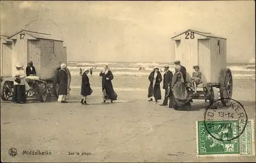 Ak Middelkerke Westflandern, Strand, Strandkabinen