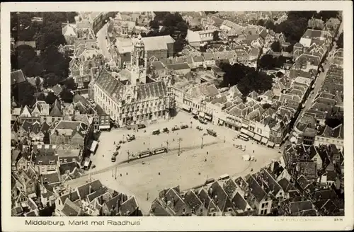 Ak Middelburg Zeeland Niederlande, Markt, Rathaus, Fliegeraufnahme