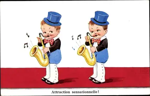 Künstler Ak Wills, John, Zwei Jungen mit Saxophon