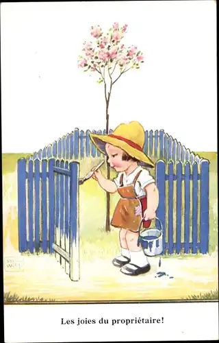 Künstler Ak Wills, John, Kind streicht einen Gartenzaun