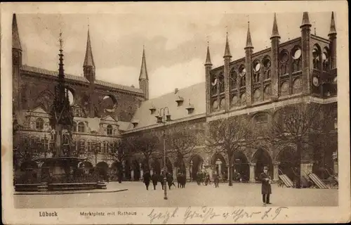 Ak Hansestadt Lübeck, Marktplatz, Rathaus