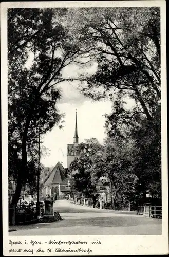 Ak Gera in Thüringen, Küchengarten mit Blick auf die St. Marienkirche