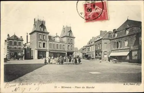 Ak Hirson Aisne, Place du Marche