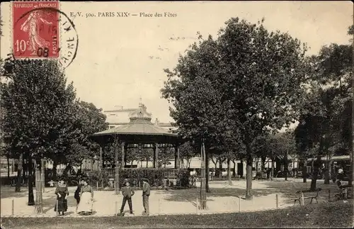 Ak Paris XIX, Place des Fêtes